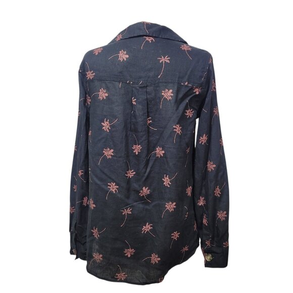 Express Palm Tree Print Linen Shirt NWT XS Black Vacation Resort Button Up Top - Picture 5 of 11